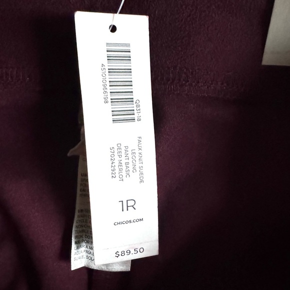 NWT Chico’s Faux Suede Jeggings Deep Merlot Burgundy Pull-On Pants Size 1 (US 8) - Picture 6 of 6